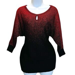 BIRCH NY Women's Size L Red & Black Ombre Crew Neck Stretch Knit Sweater